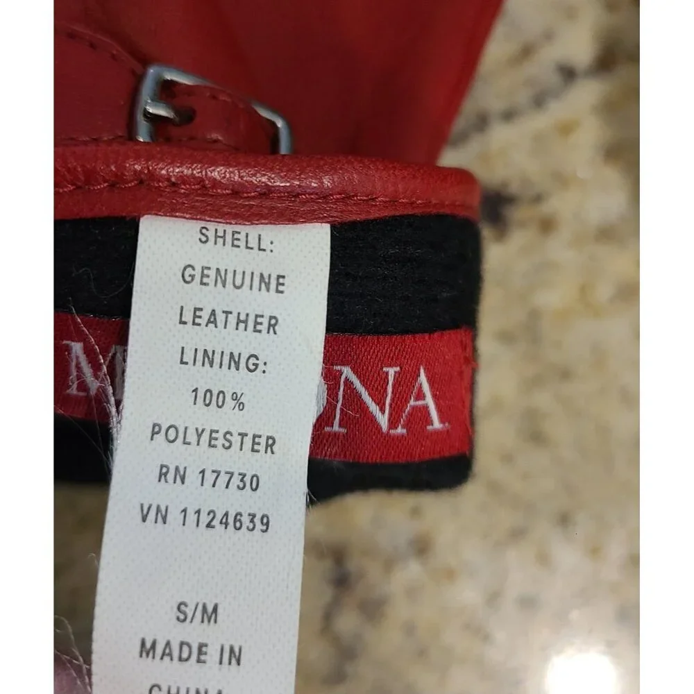 Merona Womens Size S/M Red Leather Lined Winter Gloves 3 Buckle Accent